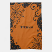 Spiderweb Ornament Orange Black halloween Geschirrtuch (Vertikal)