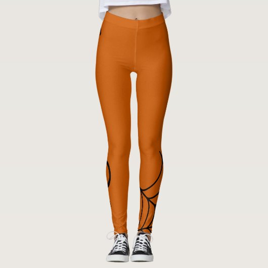 Spiderweb Ornament Orange Black halloween Leggings (Vorderseite)