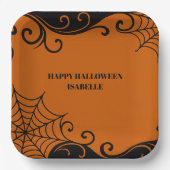 Spiderweb Ornament Orange Black halloween Pappteller (Vorderseite)