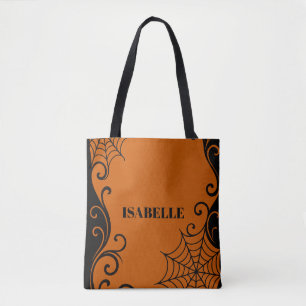 Spiderweb Ornament Orange Black halloween Tasche