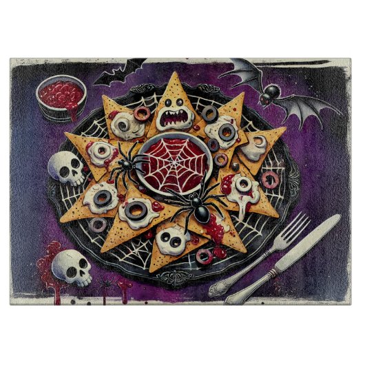 Spiderweb Salsa & Spuk Chips Schneidebrett (Vorderseite)