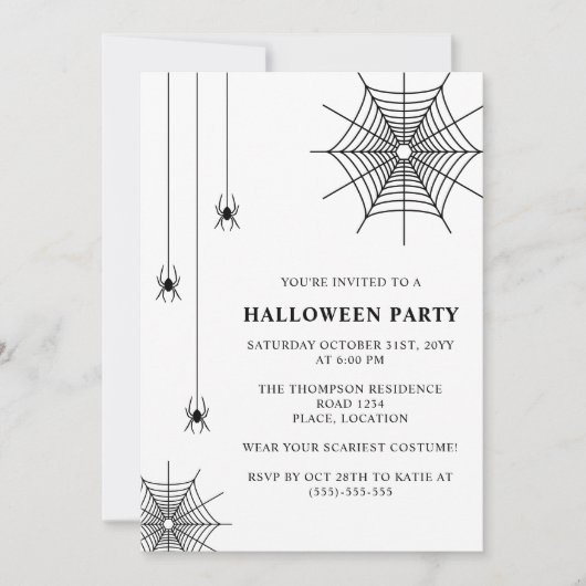 Spiderweb - Schwarz-weißes Halloween Einladung (Vorderseite)