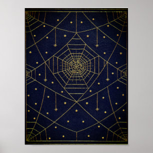 Spiderweb spider stars black gold vintage book poster