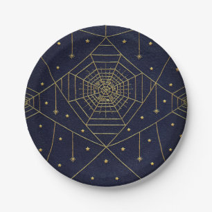 Spiderweb spinnen und Sterne schwarz und gold Pappteller