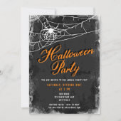 Spiderweb + Vintages Skript Verfallenes Halloween- Einladung (Vorderseite)