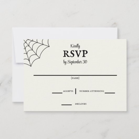 Spiderwebs Schwarz-Weiß-Gothic-Hochzeit RSVP (Vorderseite)