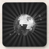 Spiegel-Disco-Ball auf Schwarzem Untersetzer (Vorderseite)
