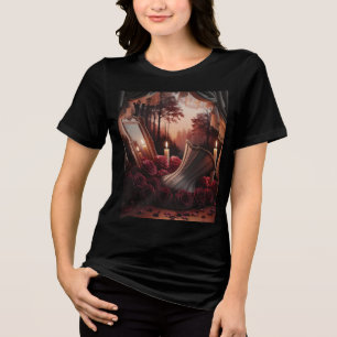 Spiegel im viktorianischen Boudoir-Korsett mit rot Tri-Blend Shirt