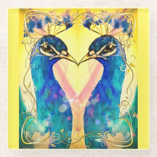 Spiegelbild-Pfau-Unterlage Glasuntersetzer (Vorderseite)