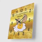 Spiegelei des Cartooncharakters mit großem Lächeln Quadratische Wanduhr (Winkel)