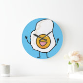 Spiegelei-glückliches Ei-Frühstück Große Wanduhr (Zuhause)