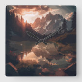 Spiegelgebirge Quadratische Wanduhr (Vorderseite)