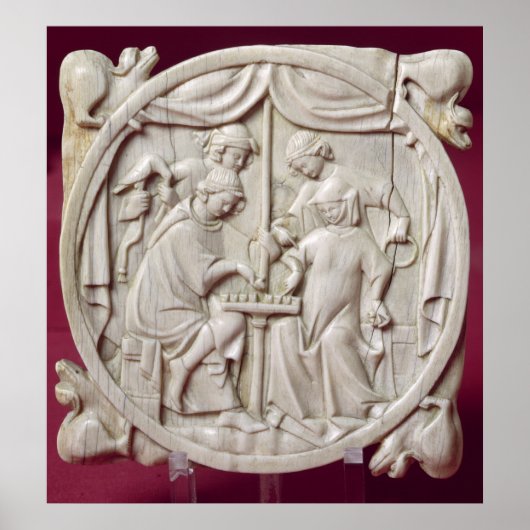 Spiegelgehäuse mit einem Schachspiel, c.1300 Poster (Vorne)