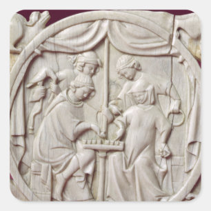 Spiegelgehäuse mit einem Schachspiel, c.1300 Quadratischer Aufkleber