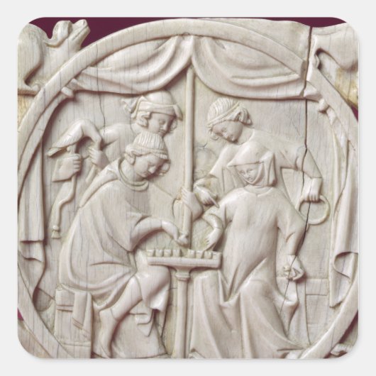 Spiegelgehäuse mit einem Schachspiel, c.1300 Quadratischer Aufkleber (Vorderseite)