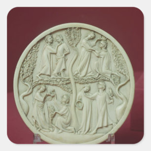 Spiegelkasten, der höfische Szenen, c.1320-30 Quadratischer Aufkleber