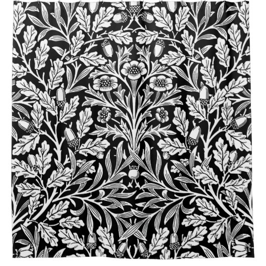 Spiegelkernen und Eiche Blätter Schwarz & Weiß Duschvorhang (Vorderseite)