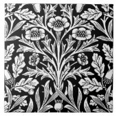 Spiegelkernen und Eiche Blätter Schwarz & Weiß Fliese (Vorderseite)