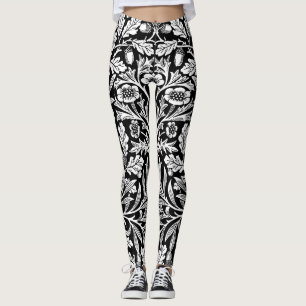 Spiegelkernen und Eiche Blätter Schwarz & Weiß Leggings