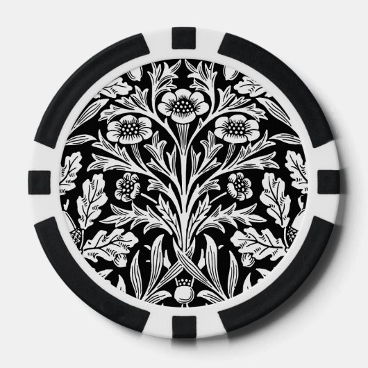 Spiegelkernen und Eiche Blätter Schwarz & Weiß Pokerchips (Vorderseite)