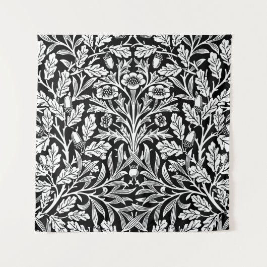 Spiegelkernen und Eiche Blätter Schwarz & Weiß Wandteppich (Vorderseite)
