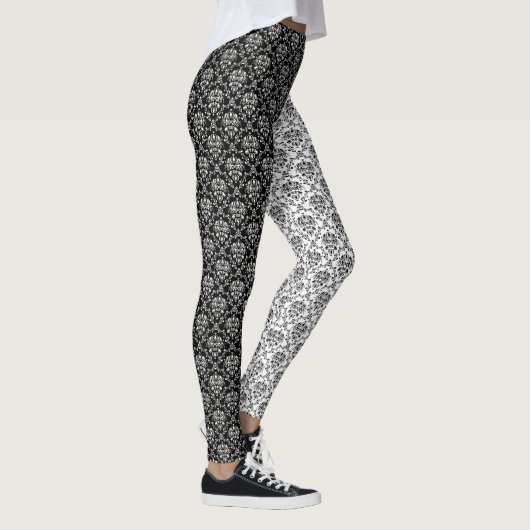 Spiegelopposien Schwarz-Weiß-Damast Leggings (Rechts)