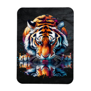 Spiegelung eines Tigers beim Trinken von Wasser  Magnet