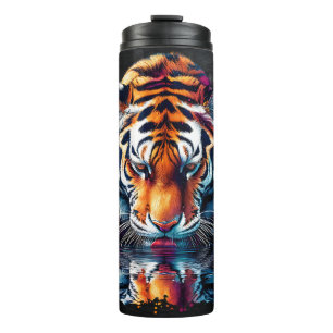 Spiegelung eines Tigers beim Trinken von Wasser  Thermosbecher