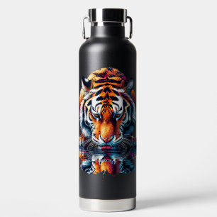 Spiegelung eines Tigers beim Trinken von Wasser  Trinkflasche