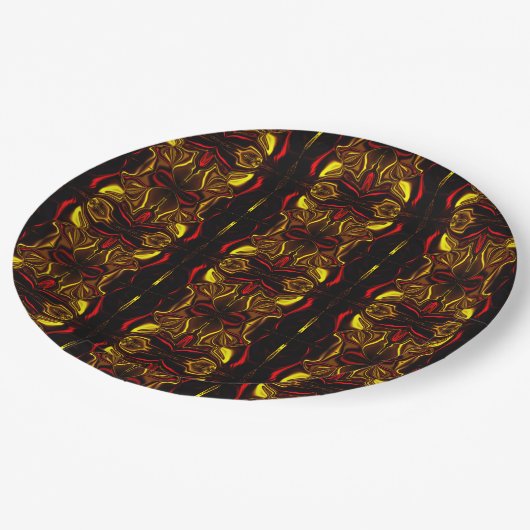 Spiegelung von roten, goldgebogenen Spuren mit dun Pappteller (Schrägansicht)