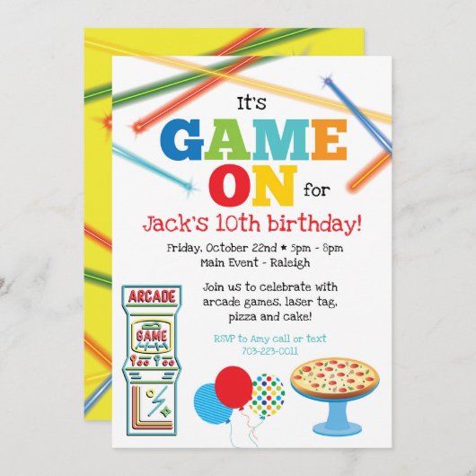 Spiel auf Arcade Pizza Party Einladung (Vorne/Hinten)