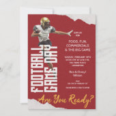 Spiel auf Fußball Spieler in Rot Einladung (Vorderseite)