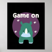 Spiel auf Kawaii lustiges Baby-Rhino in blauer Far Poster (Vorne)