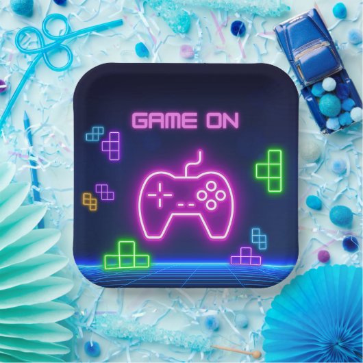 Spiel auf Neonrosa, grüne Paper-Teller Pappteller (Party)