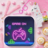 Spiel auf Neonrosa, grüne Paper-Teller Pappteller (Party)