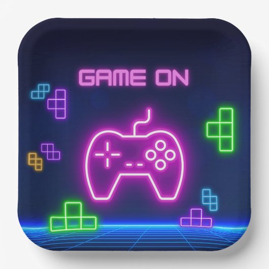 Spiel auf Neonrosa, grüne Paper-Teller Pappteller (Vorderseite)