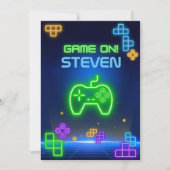 Spiel auf neungrün, blau, gelb Gamer Einladung (Vorderseite)