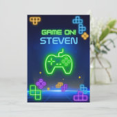 Spiel auf neungrün, blau, gelb Gamer Einladung (Stehend Vorderseite)