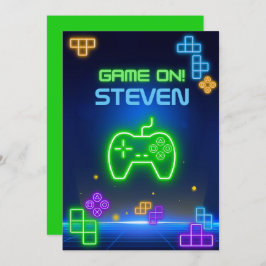 Spiel auf neungrün, blau, gelb Gamer Einladung