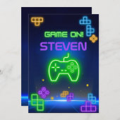 Spiel auf neungrün, blau, gelb Gamer Einladung (Vorne/Hinten)