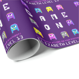 Spiel auf Pixel Alien Gamer lila 13. Geburtstag Geschenkpapier