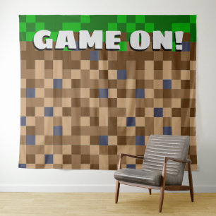 Spiel auf pixelnem Blockspiel Geburtstagsgrundieru Wandteppich