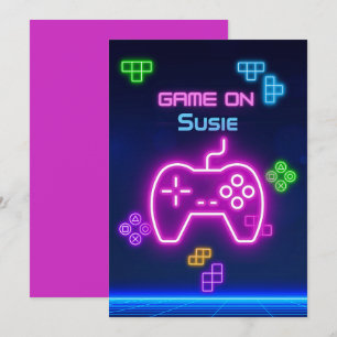 Spiel auf Video Neon-Gamer grün, pink, blau Einladung