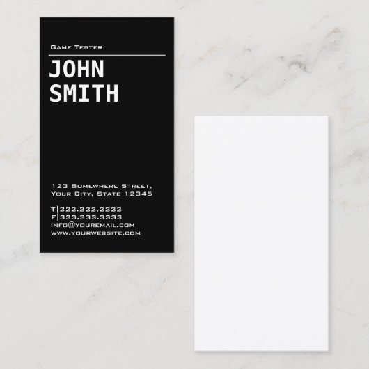 Spiel, das einfaches Schwarzes prüft Visitenkarte (Vorne/Hinten)