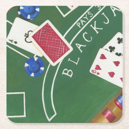 Spiel des Blackjacks mit Chips von Chariklia Zarri Rechteckiger Pappuntersetzer (Vorderseite)