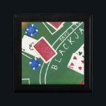 Spiel des Blackjacks mit Chips von Chariklia Zarri Schmuckschachtel<br><div class="desc">Ace ist auf! Dieses beeindruckende Stück von Chariklia Zarris zeigt ein Spiel von Blackjack,  das gespielt wird. Jetons warten darauf,  gesetzt zu werden und Karten warten darauf,  gedreht zu werden. Kaufen Sie noch heute eine Kopie!</div>