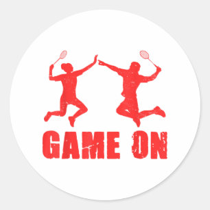 Spiel Ein Grafik Badminton Spieler Shuttle Sport S Runder Aufkleber