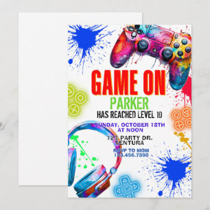 Spiel ein, Videospiel-Party, Jungen-Geburtstag, Ar Einladung