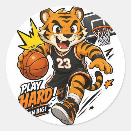 SPIEL HART GEWINN GROSS TIGER BASKETBALL AUFKLEBER (Vorderseite)
