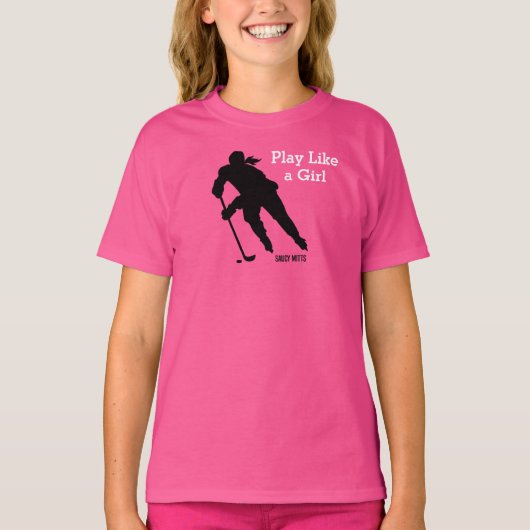 Spiel mögen ein Mädchen-Hockey-Rosa T-Shirt (Vorderseite)